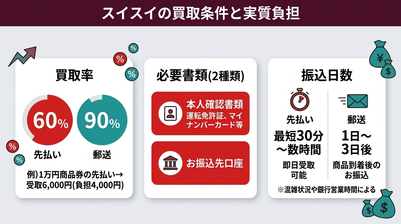 スイスイの先払い買取条件と手数料（実質負担）